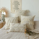 Boho beige white tufted tassel pillow covers bedroom decor by Decorbites