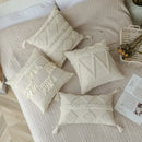 Boho beige white tufted tassel pillow covers bedroom decor by Decorbites
