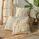 Boho beige white tufted tassel pillow covers bedroom decor by Decorbites