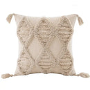 Boho beige white tufted tassel pillow covers bedroom decor by Decorbites