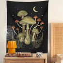 Boho black and green botanical mushroom moon tapestry living room decor by Decorbites