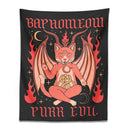 Boho black and pink cat baphomeow tapestry for bedroom wall decor by Decorbites
