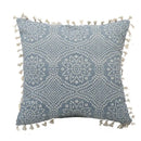 Boho blue & white tassel cushion cover living room pillow by Decorbites