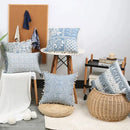 Boho blue & white tassel cushion cover living room pillow by Decorbites