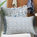 Boho blue & white tassel cushion cover living room pillow by Decorbites