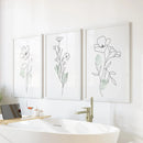 Modern Botanical Line Art Decor. 3 Piece Floral Print Set by Wall Art Set
