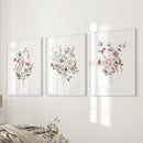 Floral Art Set of 3. Watercolor Wildflower Bouquet Prints by Wall Art Set