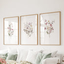 Floral Art Set of 3. Watercolor Wildflower Bouquet Prints by Wall Art Set