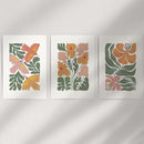 Abstract Botanical Set of 3 Prints. Retro Flower Gallery Art by Wall Art Set