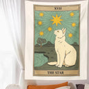 Boho cat divination tarot card tapestry bedroom wall hanging by Decorbites