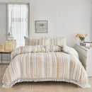 GobekUsa Boho Stripe Furball Duvet Set: High-Quality King Size Bedding with Tassels