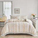 GobekUsa Boho Stripe Furball Duvet Set: High-Quality King Size Bedding with Tassels