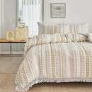 GobekUsa Boho Stripe Furball Duvet Set: High-Quality King Size Bedding with Tassels
