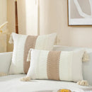 Boho cream & black woven cushion cover living room tasseled pillow by Decorbites