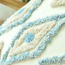 Boho cream & blue diamond cushion cover living room tassels by Decorbites