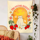 Boho cream cat star strawberry tapestry bedroom wall hanging by Decorbites