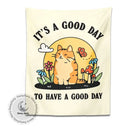 Boho cream cat tapestry with flowers and mushrooms for living room by Decorbites