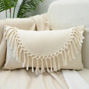 Boho cream lace floral cushion cover living room pom pom pillow by Decorbites