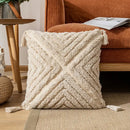 Boho cream textured cotton pillow cover living room tassel decor by Decorbites