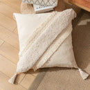 Boho cream textured cotton pillow cover living room tassel decor by Decorbites