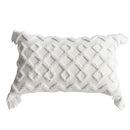 Boho cream textured round lumbar pillow cover set bedroom tassels by Decorbites