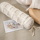 Boho cream textured round lumbar pillow cover set bedroom tassels by Decorbites