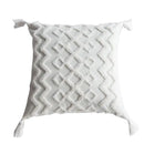 Boho cream textured round lumbar pillow cover set bedroom tassels by Decorbites