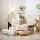 Boho cream textured round lumbar pillow cover set bedroom tassels by Decorbites