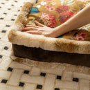 GobekUsa Boho Floral Square Chair Cushions with Faux Fur Trim - Soft & Thick Seat Pad