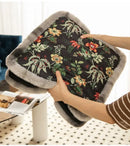 GobekUsa Boho Floral Square Chair Cushions with Faux Fur Trim - Soft & Thick Seat Pad