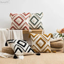 Boho diamond cushion covers – living room earthy tassel pillows by Decorbites