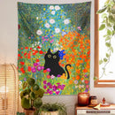 Boho floral garden cat tapestry wall hanging for bedroom decor by Decorbites