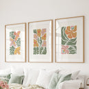 Abstract Botanical Set of 3 Prints. Retro Flower Gallery Art by Wall Art Set