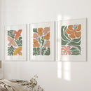 Abstract Botanical Set of 3 Prints. Retro Flower Gallery Art by Wall Art Set