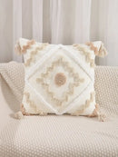 Boho geometric tufted embroidery cushion cover living room tassel decor by Decorbites