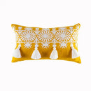 Boho gold embroidered cotton pillow cover living room tassel decor by Decorbites