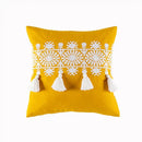 Boho gold embroidered cotton pillow cover living room tassel decor by Decorbites