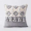 Boho gray & white tufted cushion cover living room tassel decor by Decorbites