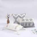 Boho gray & white tufted cushion cover living room tassel decor by Decorbites
