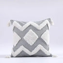 Boho gray & white tufted cushion cover living room tassel decor by Decorbites