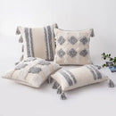 Boho gray & white tufted cushion cover living room tassel decor by Decorbites