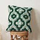 Boho green & cream geometric cushion cover living room tufted decor by Decorbites