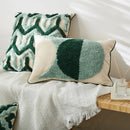 Boho green & cream geometric cushion cover living room tufted decor by Decorbites