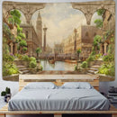 Boho green plant landscape tapestry bedroom italian village decor by Decorbites