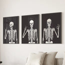Halloween Skeleton Wall Art Set. 3 Piece Black Gothic Prints by Wall Art Set