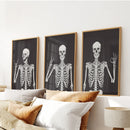 Halloween Skeleton Wall Art Set. 3 Piece Black Gothic Prints by Wall Art Set