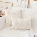 Boho ivory cotton loop cushion cover living room tasseled pillow by Decorbites