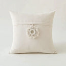 Boho ivory cushion cover with pompoms and lace for living room sofa by Decorbites