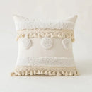 Boho ivory cushion cover with pompoms and lace for living room sofa by Decorbites
