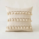 Boho ivory cushion cover with pompoms and lace for living room sofa by Decorbites